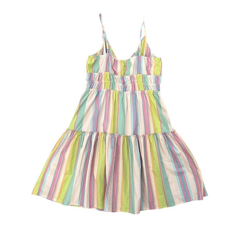 Rails Carmen Mini Dress Guava Rainbow Stripe Tier Sundress Medium Smocked Waist - Picture 12 of 16